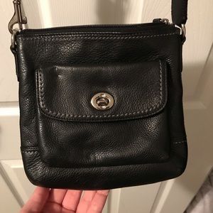 Coach black leather crossbody bag.